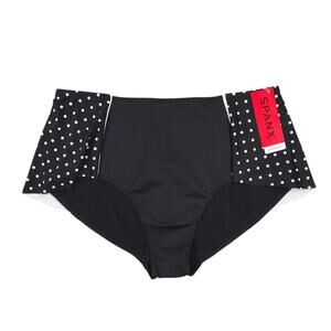 Spanx Shaping Flirty Skirted Swim Bottom Black Polka Dot High Waist